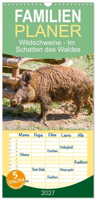 Familienplaner 2027 - Wildschweine - Im Schatten des Waldes mit 5 Spalten (Wandkalender, 21 x 45 cm) CALVENDO - Sell Pixs:Sell