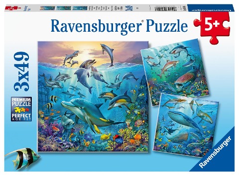 Ravensburger Kinderpuzzle - 05149 Tierwelt des Ozeans - Puzzle für Kinder ab 5 Jahren, mit 3x49 Teilen - 