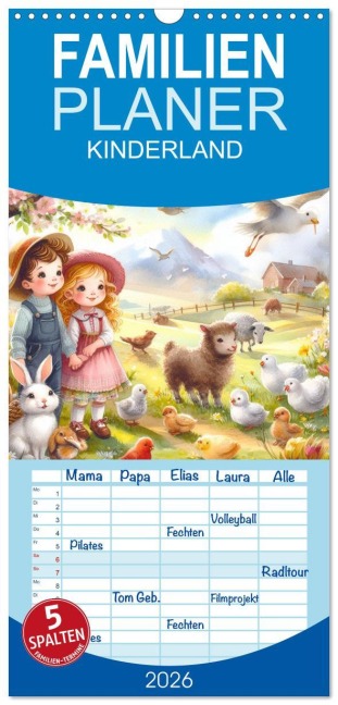Familienplaner 2026 - KINDERLAND mit 5 Spalten (Wandkalender, 21 x 45 cm) CALVENDO - Vera Laake