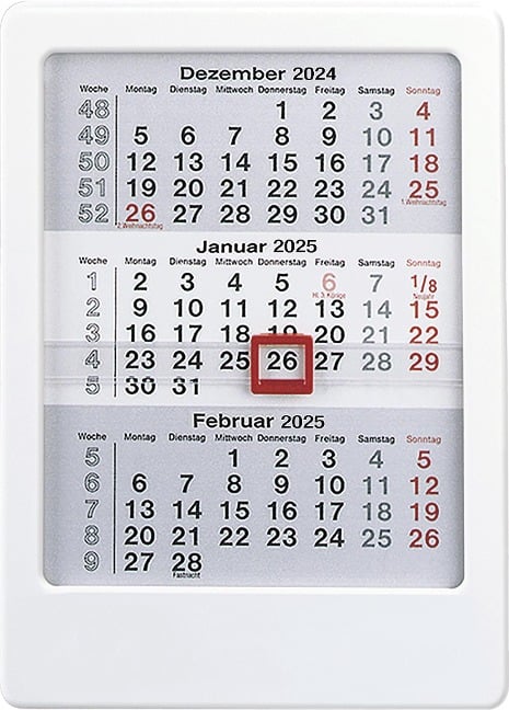 3-Monats-Tischaufsteller 2025 weiß - Tisch-Kalender 12x16 cm - Büro-Kalender - mit Datumsschieber - Zettler - 