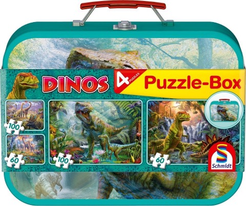 Dinos, Puzzle-Box, 2 x 60, 2 x100 Teile im Metallkoffer - 