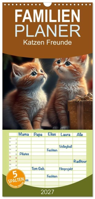 Familienplaner 2027 - Katzen Freunde mit 5 Spalten (Wandkalender, 21 x 45 cm) CALVENDO - Peter Roder