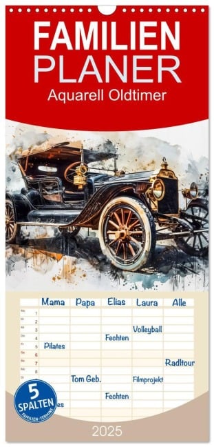 Familienplaner 2025 - Aquarell Oldtimer mit 5 Spalten (Wandkalender, 21 x 45 cm) CALVENDO - Steffen Gierok-Latniak