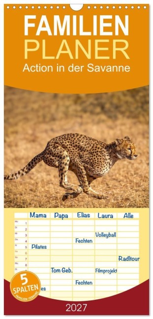 Familienplaner 2027 - Action in der Savanne mit 5 Spalten (Wandkalender, 21 x 45 cm) CALVENDO - Tina Olbrich