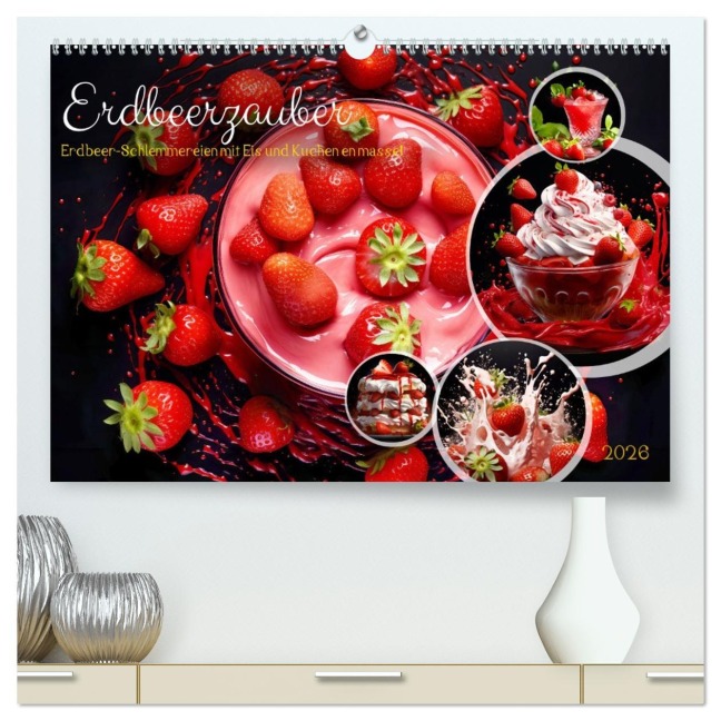 Erdbeerzauber - Erdbeer-Schlemmereien mit Eis und Kuchen en masse! (hochwertiger Premium Wandkalender 2026 DIN A2 quer), Kunstdruck in Hochglanz - Anja Frost