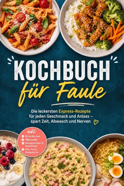 Kochbuch für Faule: Die leckersten Express-Rezepte für jeden Geschmack und Anlass - spart Zeit, Abwasch und Nerven - inkl. Ohne Kochen, Mikrowelle, Wasserkocher & Reiskocher, One-Pot & Resteküche - Amke Lenz