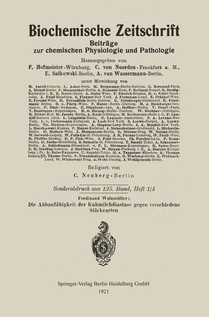 Die Abbaufähigkeit der Kuhmilchdiastase gegen verschiedene Stärkearten - Ferdinand Welzmüller