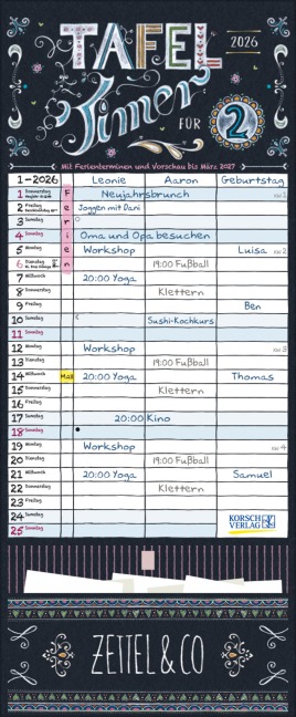 Tafeltimer für 2 mit Zetteltasche 2026 - 