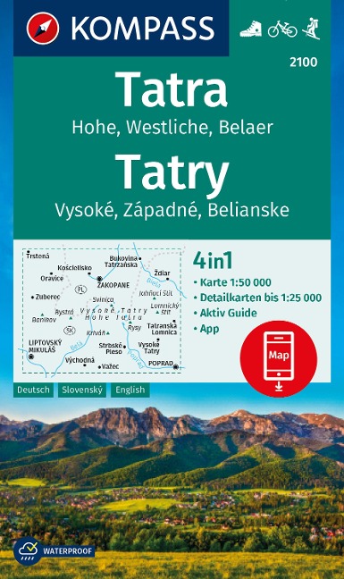 KOMPASS Wanderkarte 2100 Tatra, Hohe, Westliche, Belaer, Tatry, Vysoké, Západné, Belianske 1:50.000 - 
