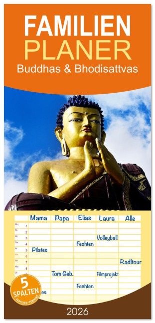 Familienplaner 2026 - Buddhas & Bhodisattvas mit 5 Spalten (Wandkalender, 21 x 45 cm) CALVENDO - Manfred Bergermann