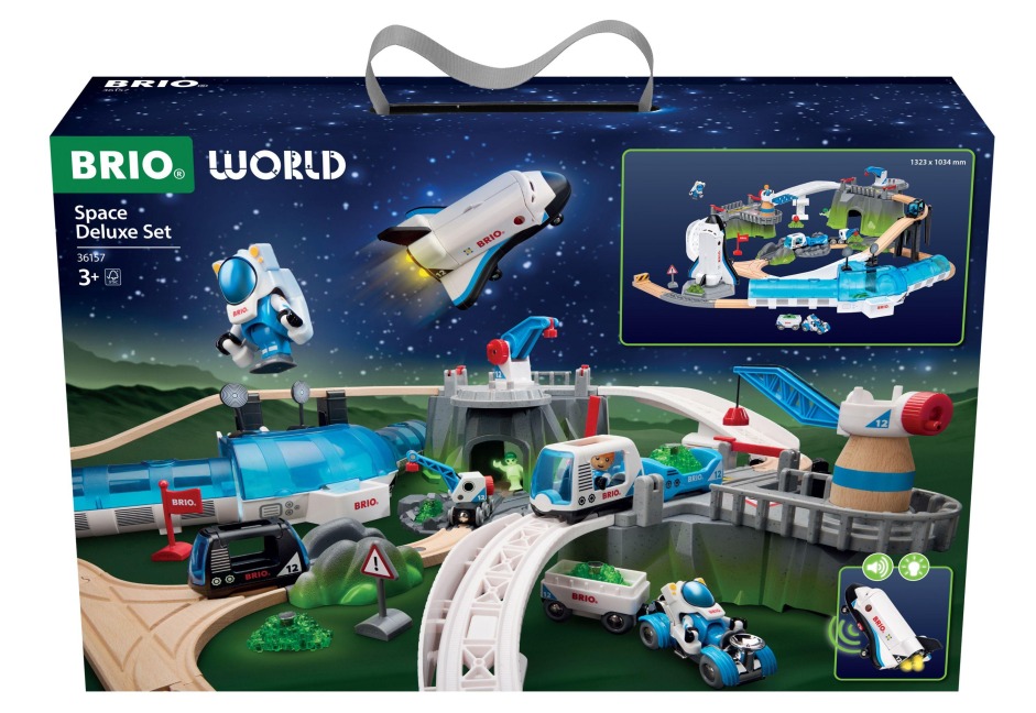 Weltraum Deluxe Zugset - Holzeisenbahnset - wunderbares Geschenk für Kinder ab 3 Jahren - 