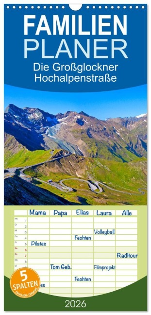Familienplaner 2026 - Die Großglockner Hochalpenstraße mit 5 Spalten (Wandkalender, 21 x 45 cm) CALVENDO - Christa Kramer