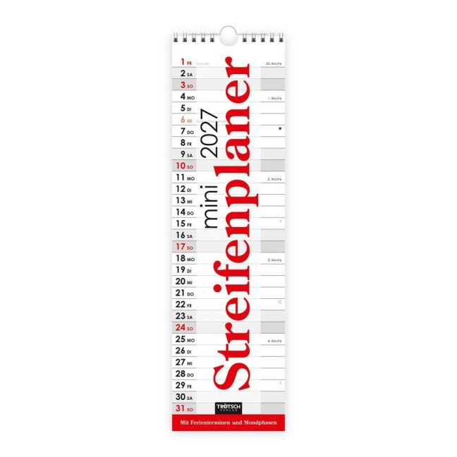 TRÖTSCH - Streifenkalender Mini Rot 2027 - 