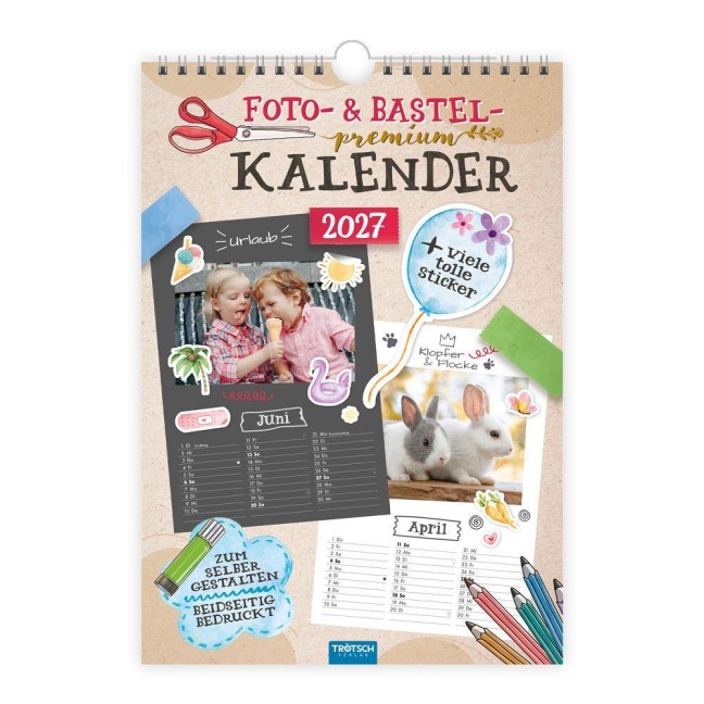 TRÖTSCH - Foto- und Bastelkalender Premium A4 2027 mit vielen Stickern - 