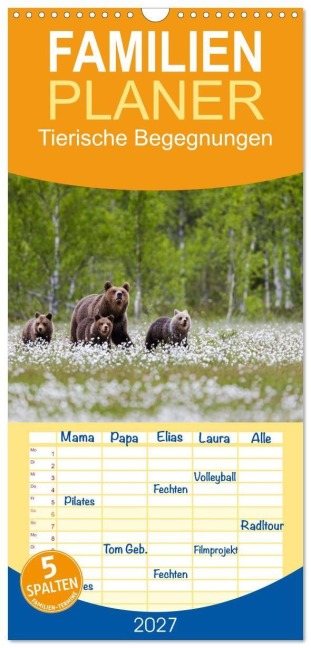 Familienplaner 2027 - Tierische Begegnungen mit 5 Spalten (Wandkalender, 21 x 45 cm) CALVENDO - Daniela Beyer (Moqui)