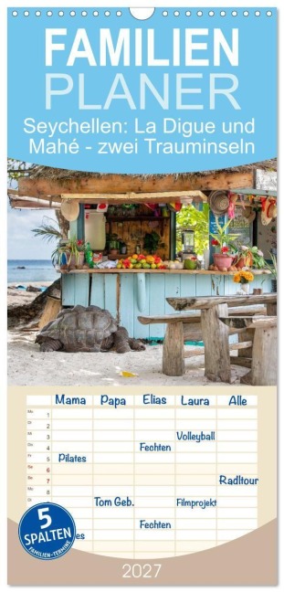Familienplaner 2027 - Seychellen: La Digue und Mahé - zwei Trauminseln mit 5 Spalten (Wandkalender, 21 x 45 cm) CALVENDO - Thomas Bugdoll