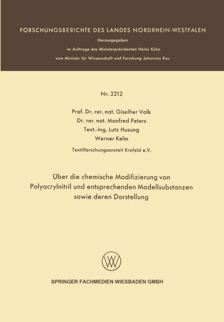 Über die chemische Modifizierung von Polyacrylnitril und entsprechenden Modellsubstanzen sowie deren Darstellung - Giselher Valk, Werner Kelm, Lutz Husung, Manfred Peters