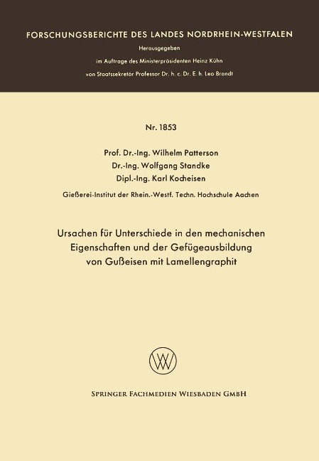 Ursachen für Unterschiede in den mechanischen Eigenschaften und der Gefügeausbildung von Gußeisen mit Lamellengraphit - Wilhelm Patterson