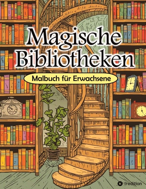 Malbuch Bibliothek - Magische Bibliotheken - Fantasy Malbuch für Erwachsene - Ausmalbuch für Stressabbau & Achtsamkeit - Tarris Kidd