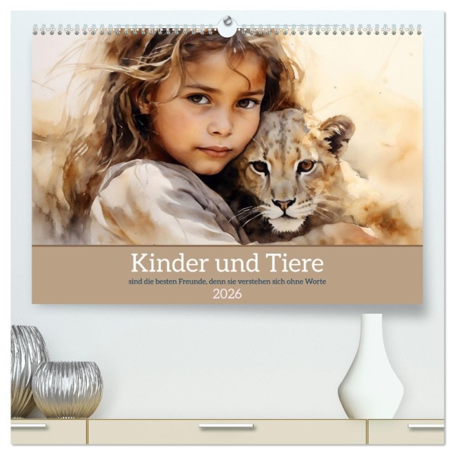 Kinder und Tiere (hochwertiger Premium Wandkalender 2026 DIN A2 quer), Kunstdruck in Hochglanz - Daniela Tapper