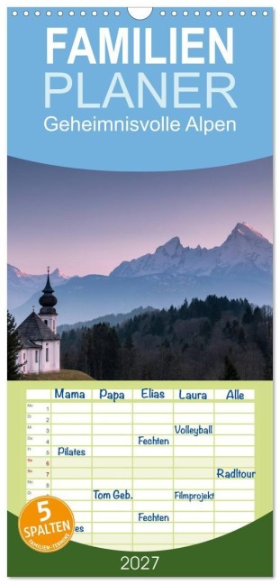 Familienplaner 2027 - Geheimnisvolle Alpen mit 5 Spalten (Wandkalender, 21 x 45 cm) CALVENDO - Florian Westermann