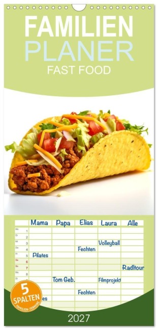 Familienplaner 2027 - FAST FOOD mit 5 Spalten (Wandkalender, 21 x 45 cm) CALVENDO - Tim Alberts