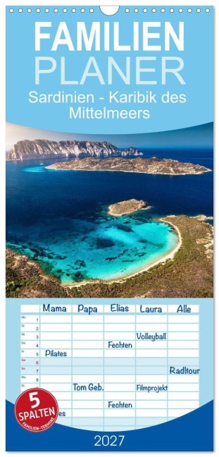 Familienplaner 2027 - Sardinien - Karibik des Mittelmeers mit 5 Spalten (Wandkalender, 21 x 45 cm) CALVENDO - Patrick Rosyk