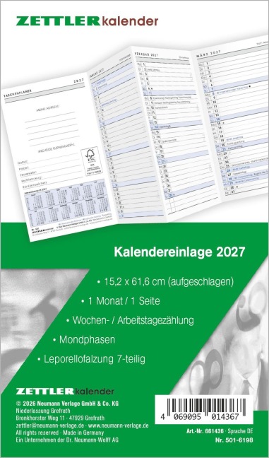 Kalenderersatzeinlage TP 1M/1S Leporello 2027 - 