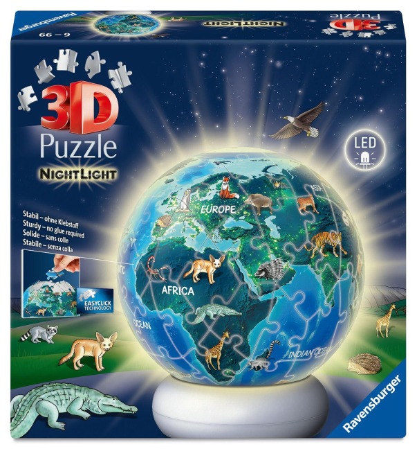 3D Puzzle-Ball Nachtlicht Erde mit Tiermotiven - 