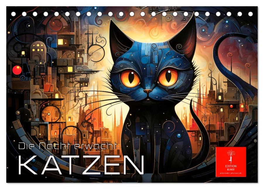 Katzen - die Nacht erwacht (Tischkalender 2026 DIN A5 quer), CALVENDO Monatskalender - Peter Roder