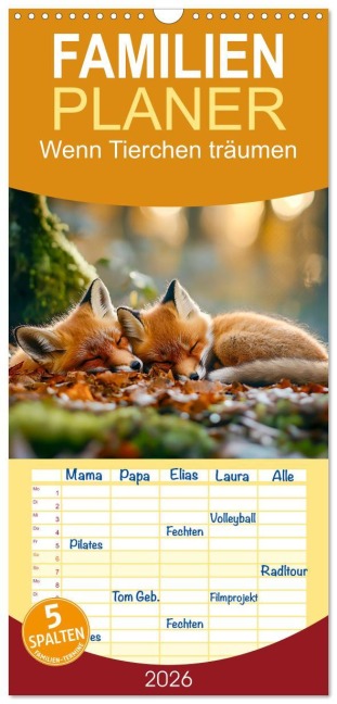 Familienplaner 2026 - Wenn Tierchen träumen mit 5 Spalten (Wandkalender, 21 x 45 cm) CALVENDO - Peter Roder