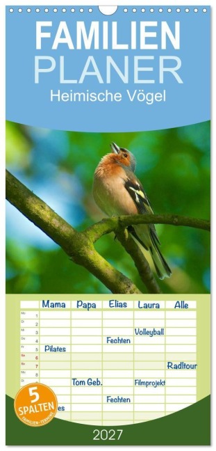 Familienplaner 2027 - Heimische Vögel mit 5 Spalten (Wandkalender, 21 x 45 cm) CALVENDO - Ralf Mooß