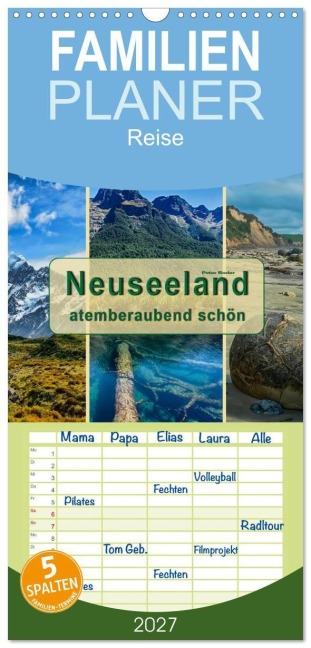 Familienplaner 2027 - Neuseeland - atemberaubend schön mit 5 Spalten (Wandkalender, 21 x 45 cm) CALVENDO - Peter Roder