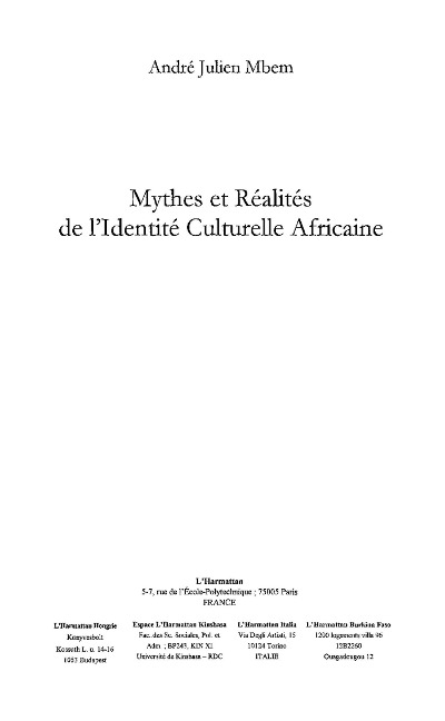 Mythes et realites de l'indentite cultur - Collectif
