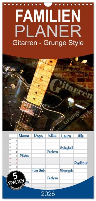 Familienplaner 2026 - Gitarren - Grunge Style mit 5 Spalten (Wandkalender, 21 x 45 cm) CALVENDO - Renate Bleicher