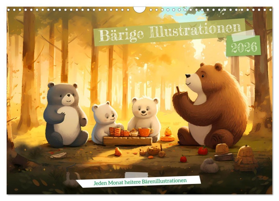 Bärige Illustrationen (Wandkalender 2026 DIN A3 quer), CALVENDO Monatskalender - Heidi Spiegler