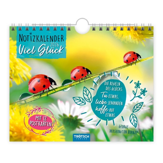 Trötsch Notizkalender Querformat Notizkalender Viel Glück 2026 mit 12 Postkarten - 