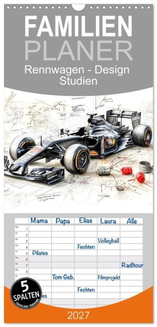 Familienplaner 2027 - Rennwagen - Design Studien mit 5 Spalten (Wandkalender, 21 x 45 cm) CALVENDO - Peter Roder