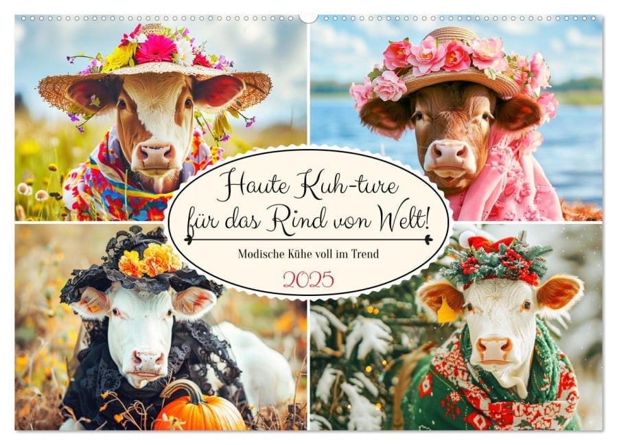 Haute Kuh-ture für das Rind von Welt! Modische Kühe voll im Trend (Wandkalender 2025 DIN A2 quer), CALVENDO Monatskalender - Rose Hurley