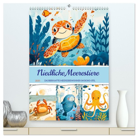 Niedliche Meerestiere - Zauberhafte Meeresbewohner im Boho-Stil (hochwertiger Premium Wandkalender 2025 DIN A2 hoch), Kunstdruck in Hochglanz - Anja Frost