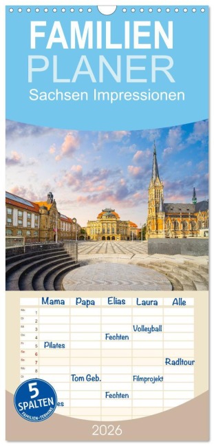 Familienplaner 2026 - Sachsen Impressionen mit 5 Spalten (Wandkalender, 21 x 45 cm) CALVENDO - Dirk Meutzner