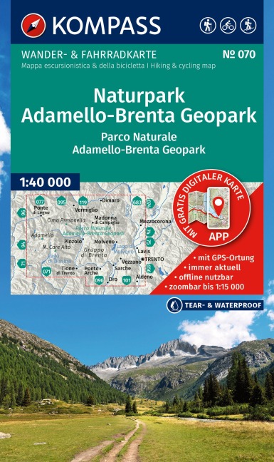 KOMPASS Wanderkarte 070 Naturpark Adamello-Brenta Geopark / Parco Naturale Adamello-Brenta Geopark 1:40.000 - 
