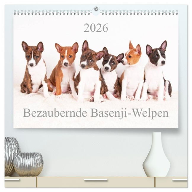 Bezaubernde Basenji-Welpen (hochwertiger Premium Wandkalender 2026 DIN A2 quer), Kunstdruck in Hochglanz - Angelika Joswig