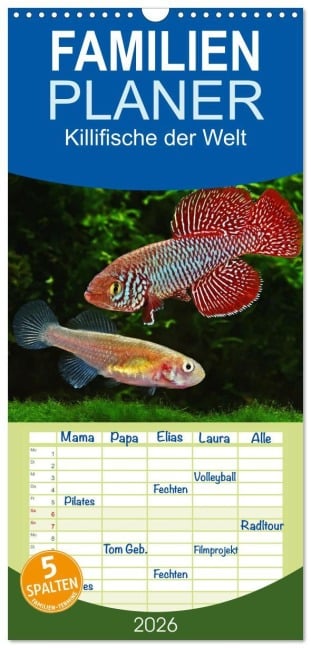 Familienplaner 2026 - Killifische der Welt mit 5 Spalten (Wandkalender, 21 x 45 cm) CALVENDO - Rudolf Pohlmann