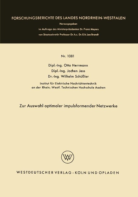 Zur Auswahl optimaler impulsformender Netzwerke - Otto Herrmann