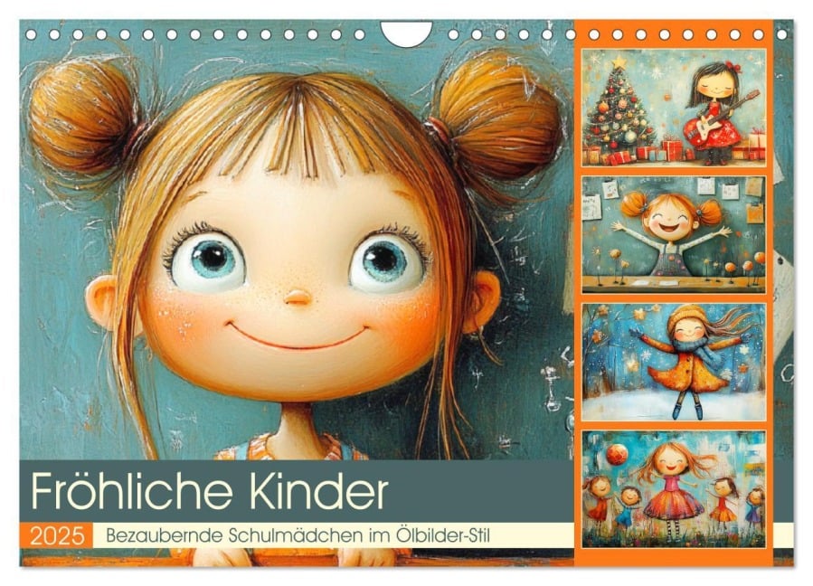 Fröhliche Kinder. Bezaubernde Schulmädchen im Ölbilder-Stil (Wandkalender 2025 DIN A4 quer), CALVENDO Monatskalender - Rose Hurley