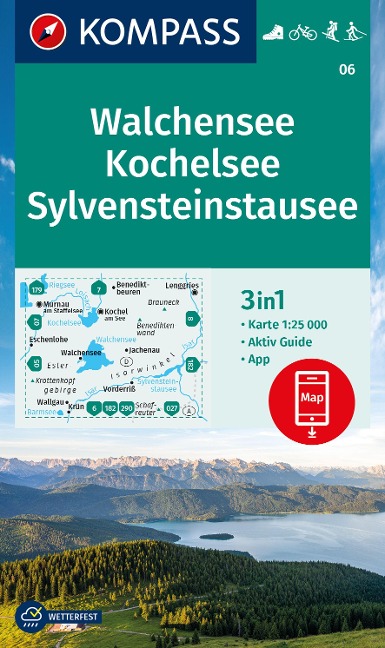 KOMPASS Wanderkarte 06 Walchensee, Kochelsee, Sylvensteinstausee 1:25.000 - 