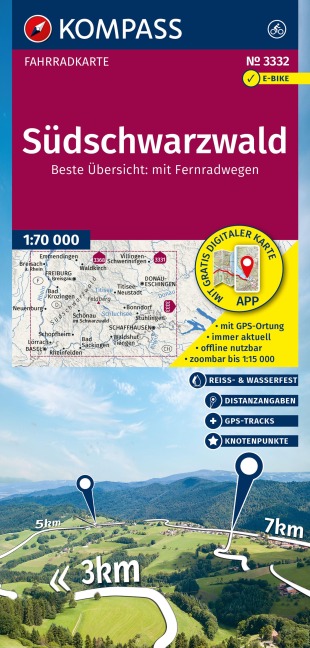 KOMPASS Fahrradkarte 3332 Südschwarzwald mit Knotenpunkten 1:70.000 - 