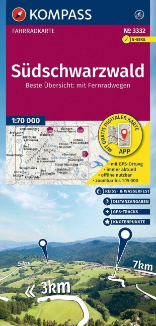 KOMPASS Fahrradkarte 3332 Südschwarzwald mit Knotenpunkten 1:70.000 - 