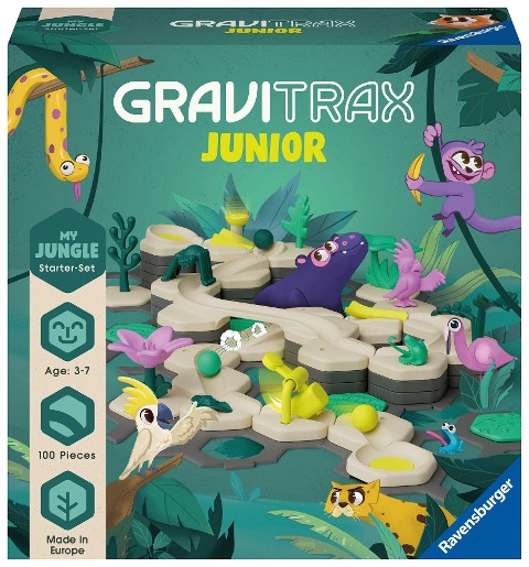 Ravensburger GraviTrax Junior Starter-Set L Jungle -Erweiterbare Kugelbahn für Kinder, Murmelbahn überwiegend aus nachwachsenden Rohstoffen mit Themenwelten, Lernspielzeug & Konstruktionsspielzeug ab 3 Jahren - 